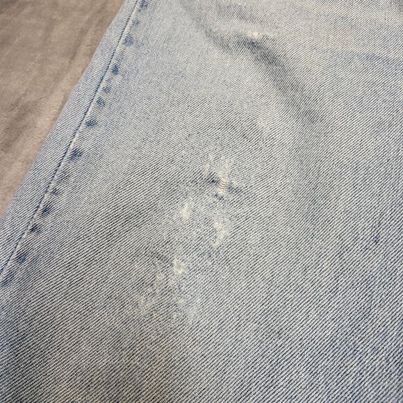 Levis 505 Jeans Mens 34x27 Blue Light Wash Straight Leg Regular Fit Distressed - Picture 8 of 14